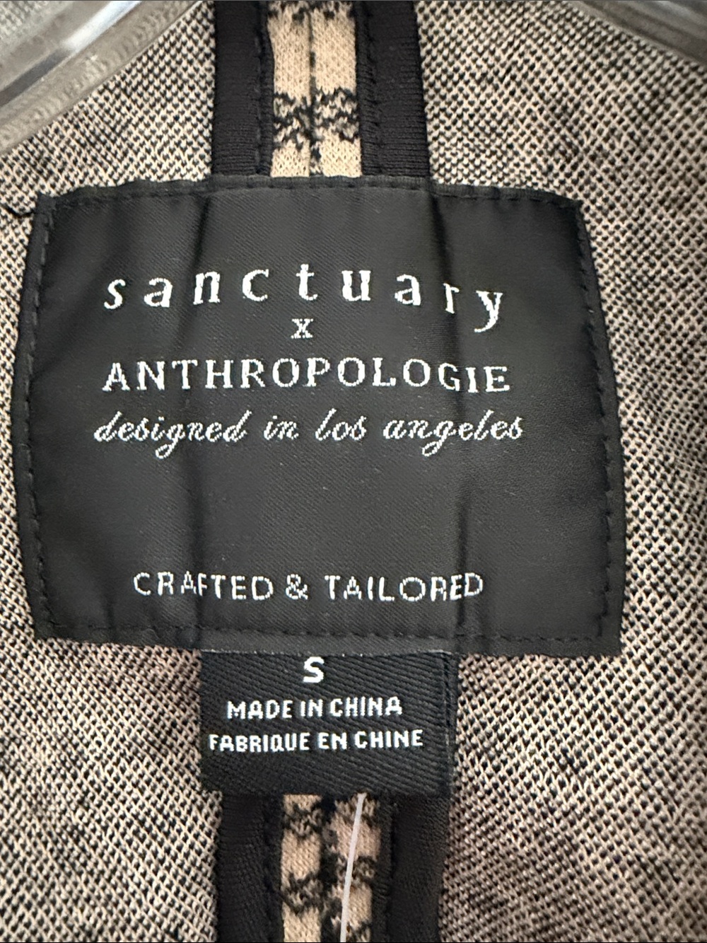 Sanctuary x Anthropologie Carleton Black & Tan Plaid Knit Blazer Size Small NWOT - Picture 4 of 7